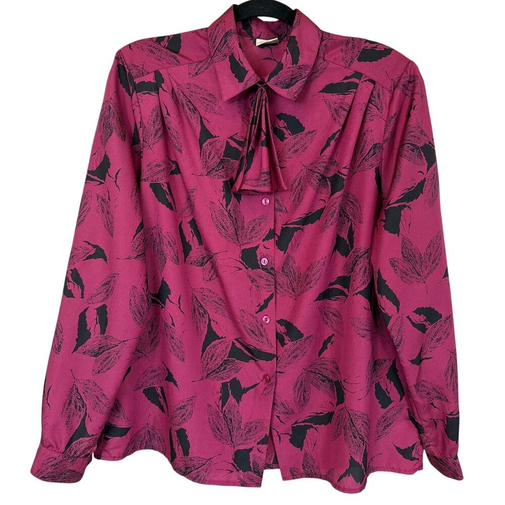 Pykettes Maroon and Black Tie Neck Button Up Blouse Long Sleeve Top
